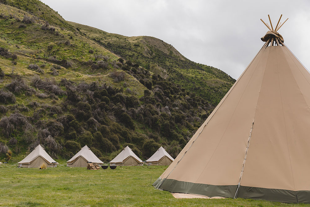 Gather and Gold tipi events - multiple tipis for the Jeep Wrangler launch in Otago, New Zealand.