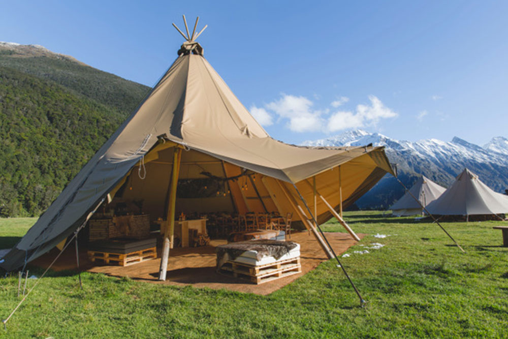 Gather and Gold glamping tipi hire - corporate event set up in Queenstown NZ