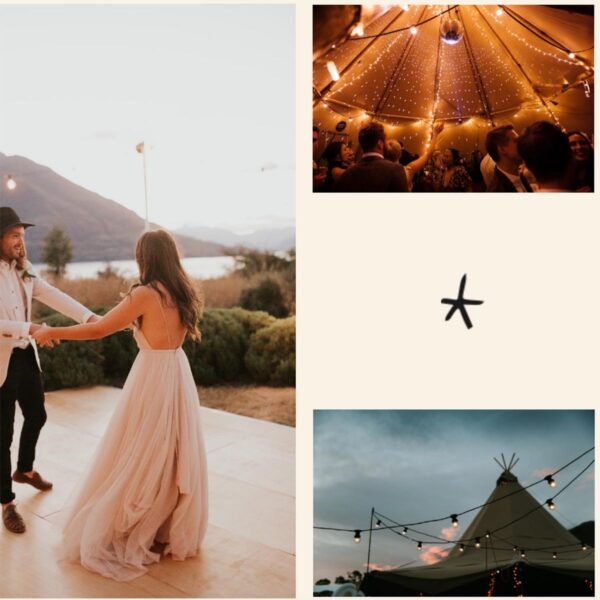 Gather and Gold teepee hire wedding - disco package collage of photos